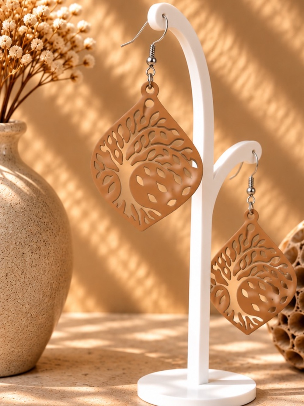 Women’s Cutout Tree of Life Dangle Earrings - Tan
